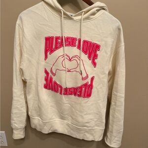 Sandro Cream Hoodie with Pink Graphic (Size S)